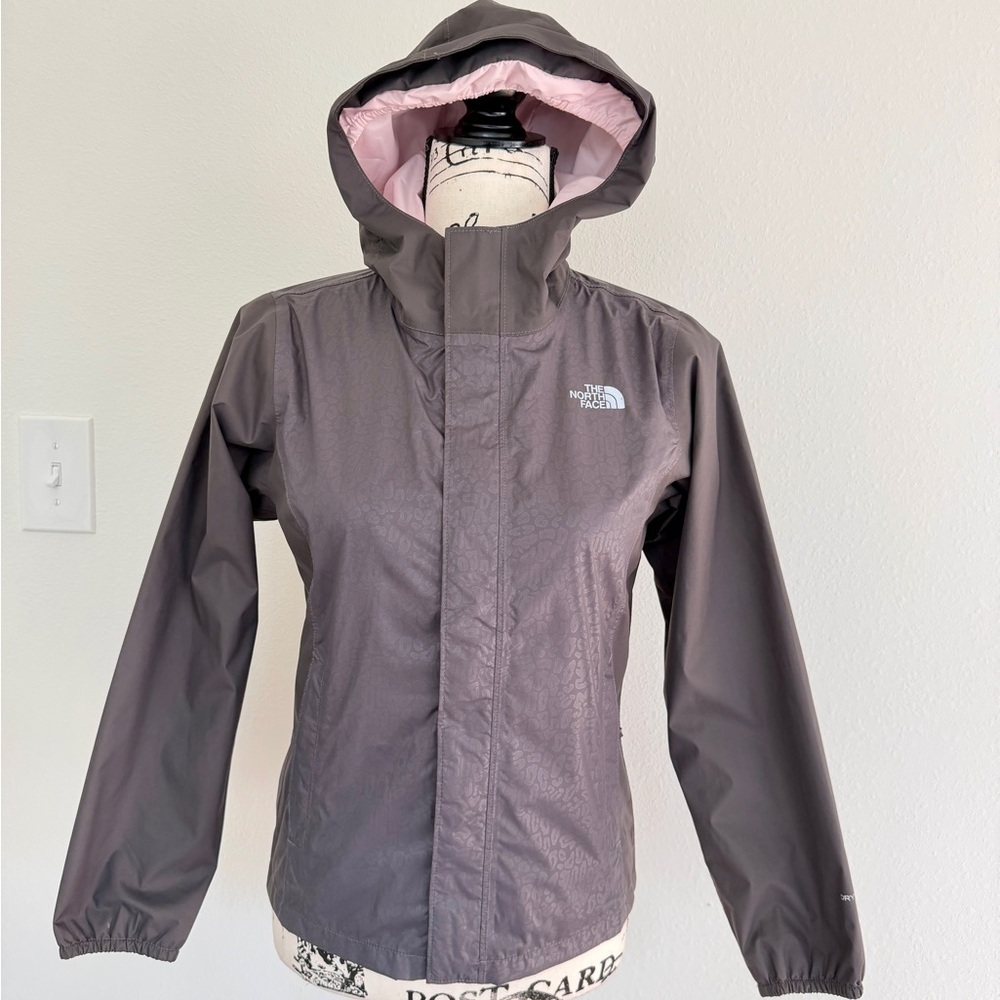 The North Face Antora Dryvent Hooded Jacket Gray/Pink kids Sz 10/12 Waterproof - Picture 2 of 13